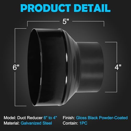 Kikerike Duct Reducter 6 to 4 Air Ducting Reducer Increaser Air Duct Adapter or Round Metal Pipe Reducer for Bathroom Kitchen Ventilation Systems - Black - Image 5